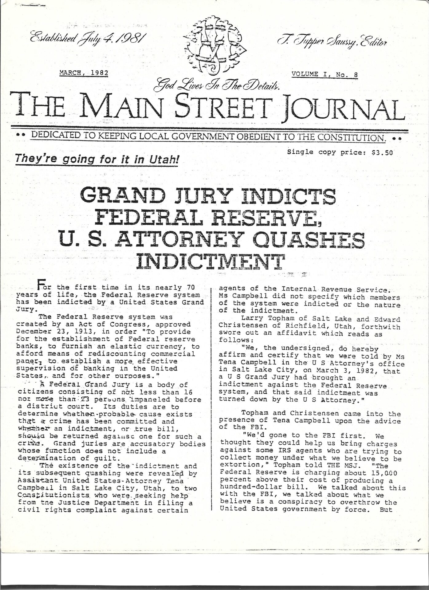 Grand Jury Indicts Federal Reserve? U.S. Attorney Quashes Indictment.